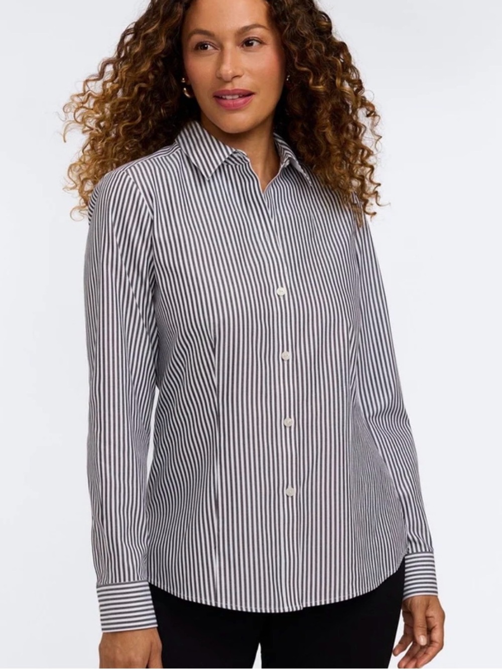 Foxcroft Dianna Women’s Black & White Striped Button-Up Shirt